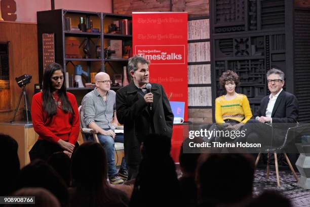 Sundance Programmer John Nein speaks during the Cinema Cafe with Ira Glass and Miranda July Times Talks during the 2018 Sundance Film Festival at...