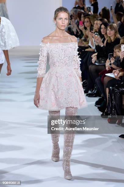 Model walks the runway during the Celia Kritharioti Spring Summer 2018 show as part of Paris Fashion Week on January 22, 2018 in Paris, France.