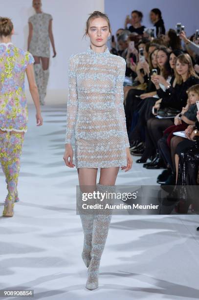 Model walks the runway during the Celia Kritharioti Spring Summer 2018 show as part of Paris Fashion Week on January 22, 2018 in Paris, France.