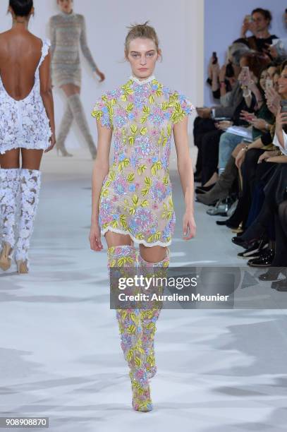 Model walks the runway during the Celia Kritharioti Spring Summer 2018 show as part of Paris Fashion Week on January 22, 2018 in Paris, France.