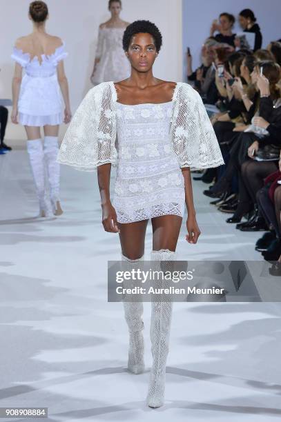 Model walks the runway during the Celia Kritharioti Spring Summer 2018 show as part of Paris Fashion Week on January 22, 2018 in Paris, France.