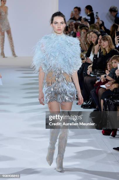 Model walks the runway during the Celia Kritharioti Spring Summer 2018 show as part of Paris Fashion Week on January 22, 2018 in Paris, France.