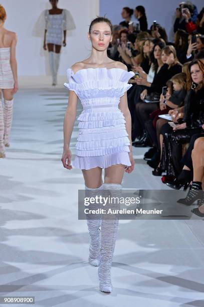 Model walks the runway during the Celia Kritharioti Spring Summer 2018 show as part of Paris Fashion Week on January 22, 2018 in Paris, France.