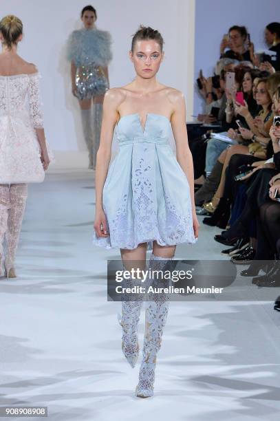 Model walks the runway during the Celia Kritharioti Spring Summer 2018 show as part of Paris Fashion Week on January 22, 2018 in Paris, France.