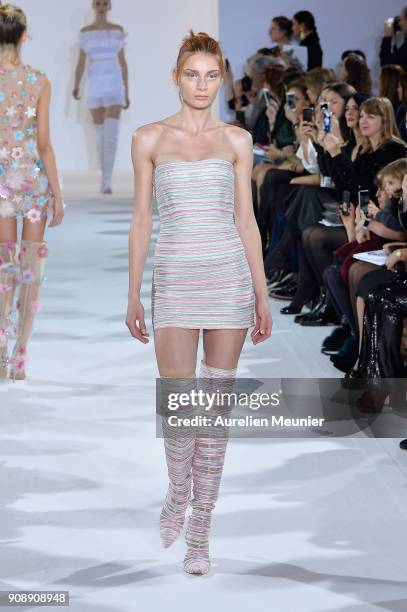 Model walks the runway during the Celia Kritharioti Spring Summer 2018 show as part of Paris Fashion Week on January 22, 2018 in Paris, France.