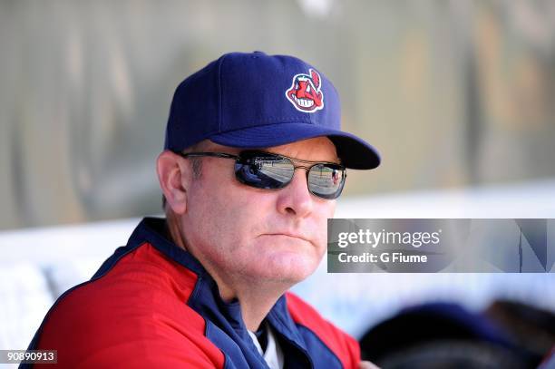 Manager Eric Wedge of the Cleveland Indians watches the game against the Baltimore Orioles at Camden Yards on August 30, 2009 in Baltimore, Maryland.