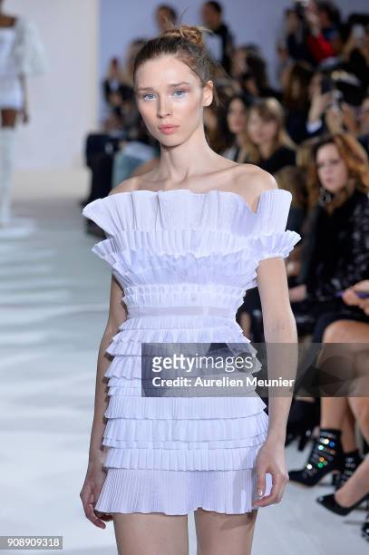Model walks the runway during the Celia Kritharioti Spring Summer 2018 show as part of Paris Fashion Week on January 22, 2018 in Paris, France.