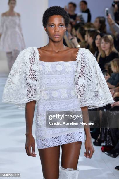 Model walks the runway during the Celia Kritharioti Spring Summer 2018 show as part of Paris Fashion Week on January 22, 2018 in Paris, France.