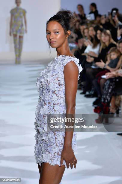Model Lais Ribeiro walks the runway during the Celia Kritharioti Spring Summer 2018 show as part of Paris Fashion Week on January 22, 2018 in Paris,...
