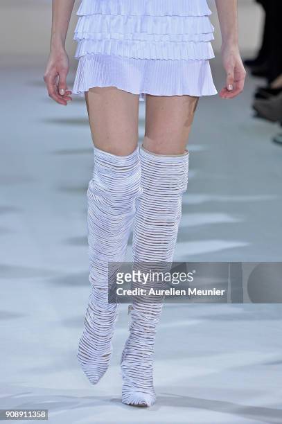Model, fashion detail, walks the runway during the Celia Kritharioti Spring Summer 2018 show as part of Paris Fashion Week on January 22, 2018 in...