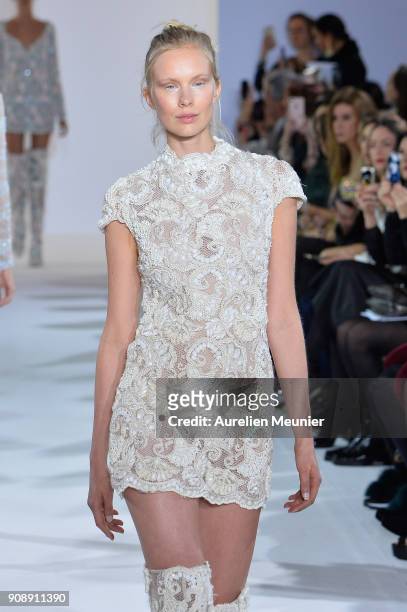 Model walks the runway during the Celia Kritharioti Spring Summer 2018 show as part of Paris Fashion Week on January 22, 2018 in Paris, France.