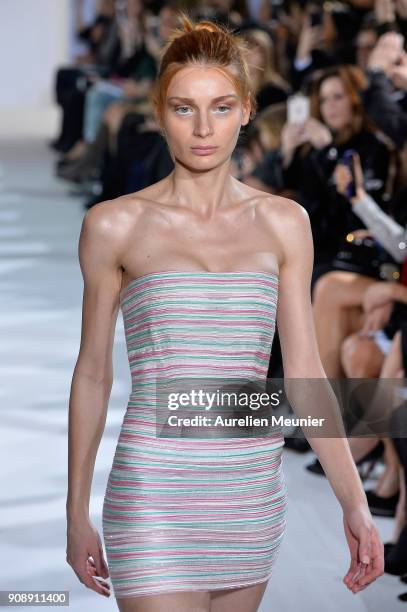 Model walks the runway during the Celia Kritharioti Spring Summer 2018 show as part of Paris Fashion Week on January 22, 2018 in Paris, France.