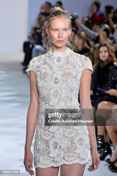 Model walks the runway during the Celia Kritharioti Spring Summer 2018 show as part of Paris Fashion Week on January 22, 2018 in Paris, France.