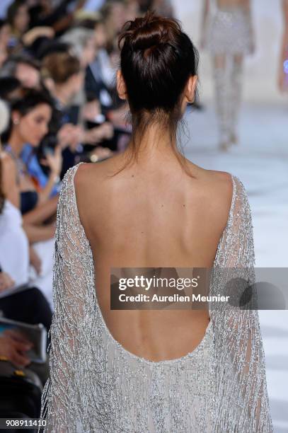 Model, fashion detail, walks the runway during the Celia Kritharioti Spring Summer 2018 show as part of Paris Fashion Week on January 22, 2018 in...