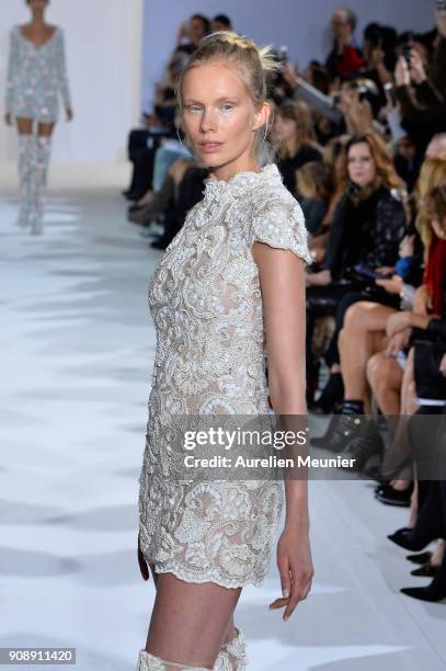 Model walks the runway during the Celia Kritharioti Spring Summer 2018 show as part of Paris Fashion Week on January 22, 2018 in Paris, France.