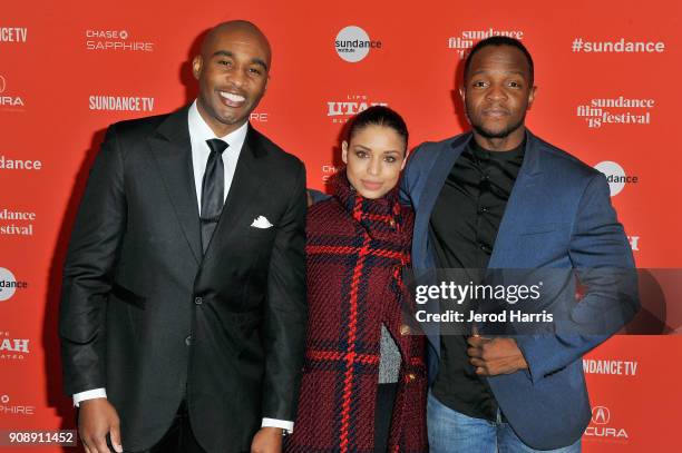 Actors Dijon Talton, and Brytni Sarpy and screenwriter Qasim Basir attend the "A Boy, A Girl, A Dream" Premiere during the 2018 Sundance Film...