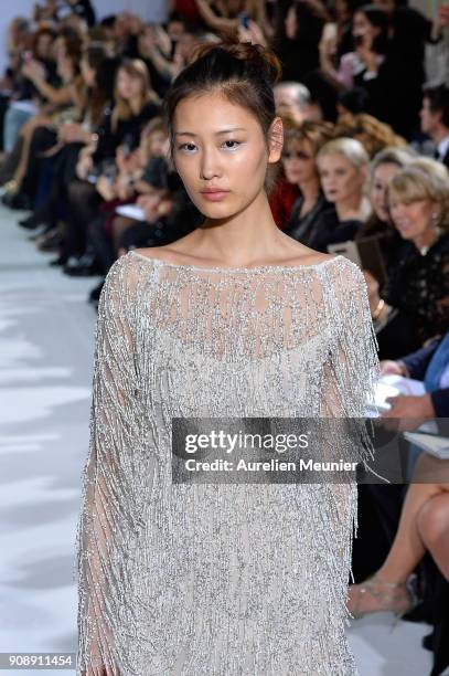 Model walks the runway during the Celia Kritharioti Spring Summer 2018 show as part of Paris Fashion Week on January 22, 2018 in Paris, France.