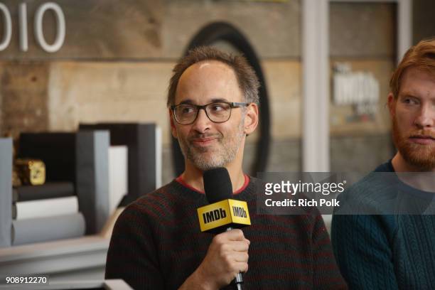 Director David Wain and actor Domhnall Gleeson from 'A Futile and stupid gesture' attends The IMDb Studio and The IMDb Show on Location at The...
