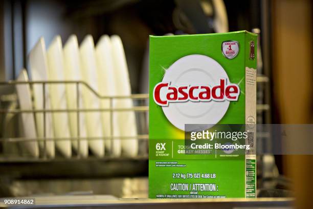 Procter & Gamble Co. Cascade brand dishwasher detergent is arranged for a photograph in Tiskilwa, Illinois, U.S., on Monday, Jan. 22, 2018. Procter &...