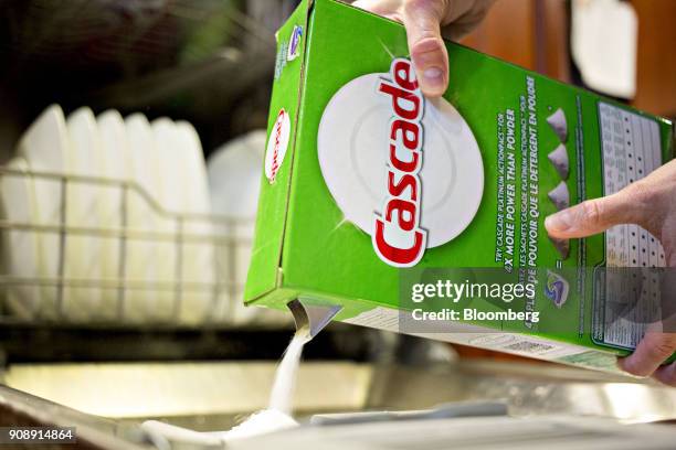 Procter & Gamble Co. Cascade brand dishwasher detergent is arranged for a photograph in Tiskilwa, Illinois, U.S., on Monday, Jan. 22, 2018. Procter &...