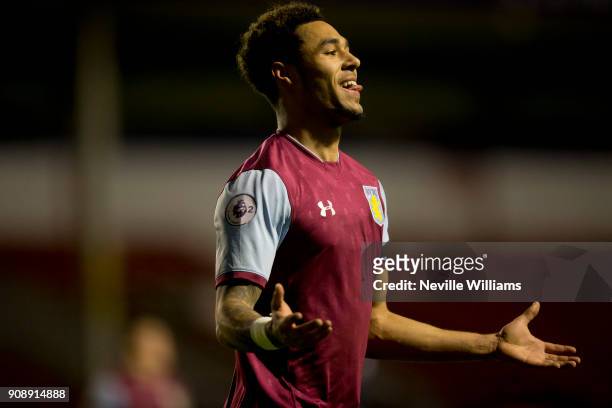 Andre Green of Aston Villa celebrates scoring for Aston Villa during the Premier League Cup match between West Bromwich Albion and Aston Villa at...