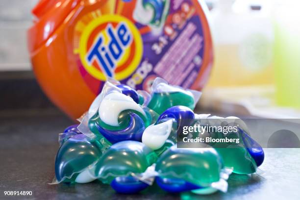 Procter & Gamble Co. Tide Pods brand laundry detergent is arranged for a photograph in Tiskilwa, Illinois, U.S., on Monday, Jan. 22, 2018. Procter &...