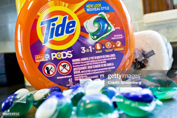 Procter & Gamble Co. Tide Pods brand laundry detergent is arranged for a photograph in Tiskilwa, Illinois, U.S., on Monday, Jan. 22, 2018. Procter &...