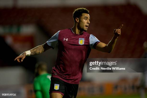 Andre Green of Aston Villa celebrates scoring for Aston Villa during the Premier League Cup match between West Bromwich Albion and Aston Villa at...