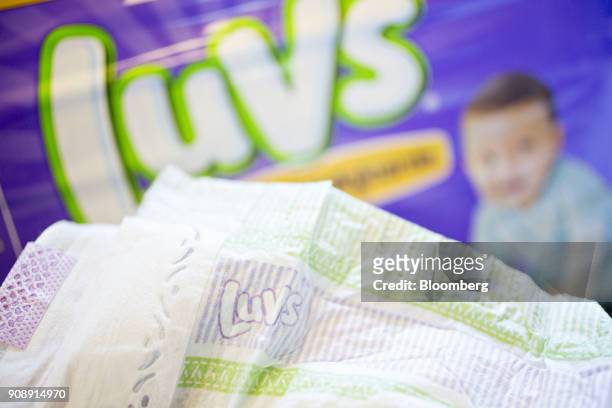 Procter & Gamble Co. Luvs brand diapers are arranged for a photograph in Tiskilwa, Illinois, U.S., on Monday, Jan. 22, 2018. Procter & Gamble is...