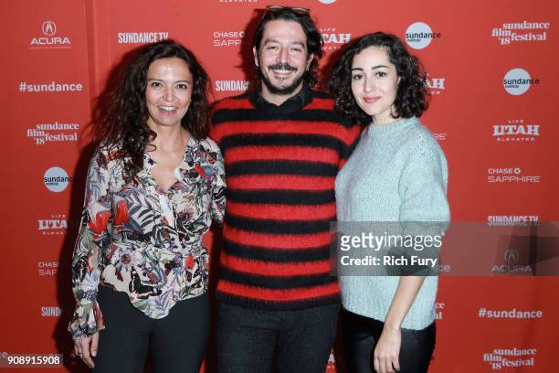 Producer Diloy Gülün, director Tolga Karaçelik and Tugce Altug attend the "Butterflies" Premiere during 2018 Sundance Film Festival at Park City...