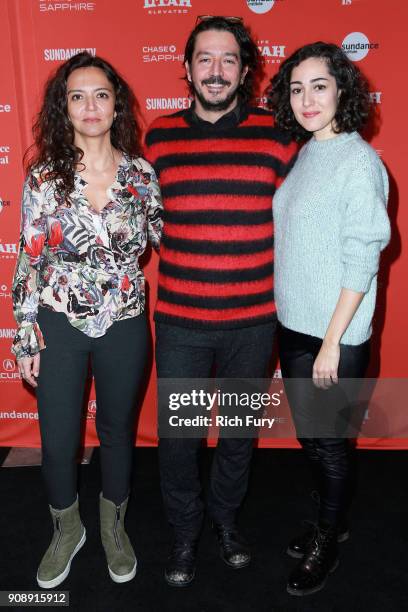 Producer Diloy Gülün, director Tolga Karaçelik and Tugce Altug attend the "Butterflies" Premiere during 2018 Sundance Film Festival at Park City...