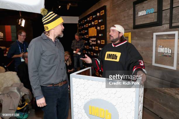 Director Ethan Hawke of 'Blaze' and Kevin Smith attend The IMDb Studio and The IMDb Show on Location at The Sundance Film Festival on January 22,...