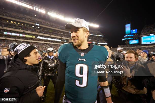 Playoffs: Philadelphia Eagles QB Nick Foles walking off field after winning game vs Minnesota Vikings at Lincoln Financial Field. Philadelphia, PA...