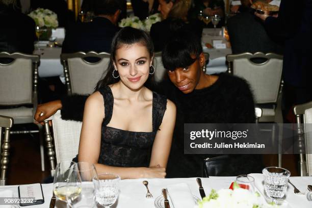 Marta Pozzan and Hortense Manga attend the Atelier Swarovski Eyewear Dinner as part of Paris Fashion Week at Hotel Crillon on January 22, 2018 in...