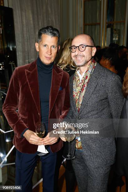 Stefano Tonchi and Gianluca Longo attend the AtelierSwarovski Eyewear Dinner as part of Paris Fashion Week at Hotel Crillon on January 22, 2018 in...