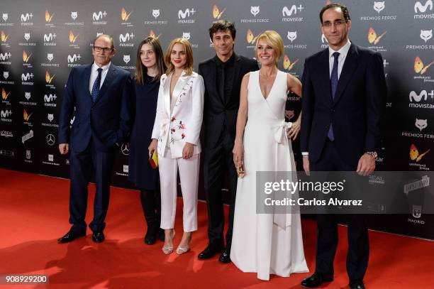 Aura Garrido, Hugo Silva and Cayetana Guillen Cuervo attend Feroz Awards 2018 at Magarinos Complex on January 22, 2018 in Madrid, Spain.