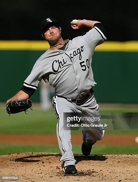 Starter John Danks of the Chicago White Sox pitches against the Seattle Mariners on September 17, 2009 at Safeco Field in Seattle, Washington.