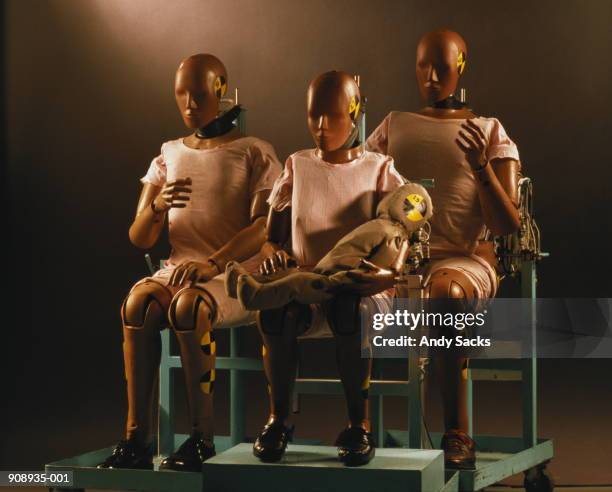 family of auto impact test dummies - crash test dummies stock-fotos und bilder