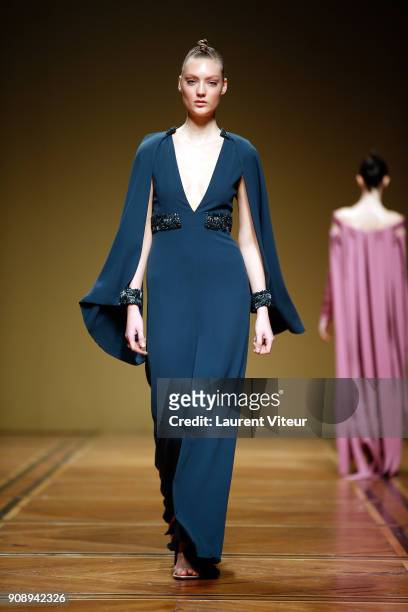Model walks the runway during the Antonio Grimaldi Haute Couture Spring Summer 2018 show as part of Paris Fashion Week on January 22, 2018 in Paris,...