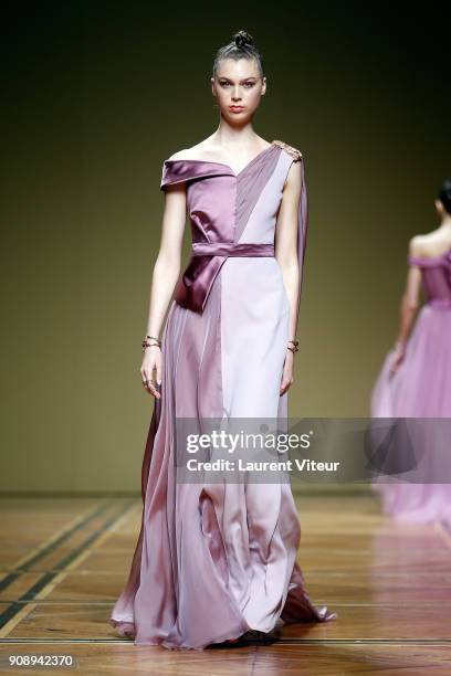 Model walks the runway during the Antonio Grimaldi Haute Couture Spring Summer 2018 show as part of Paris Fashion Week on January 22, 2018 in Paris,...