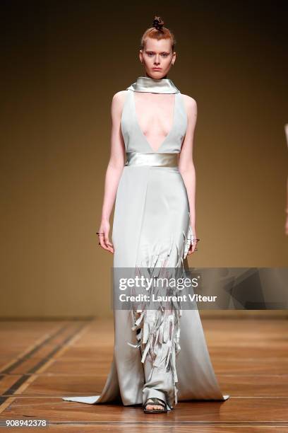 Model walks the runway during the Antonio Grimaldi Haute Couture Spring Summer 2018 show as part of Paris Fashion Week on January 22, 2018 in Paris,...