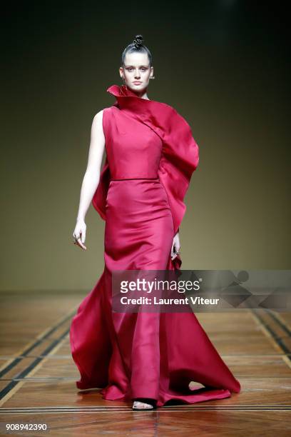 Model walks the runway during the Antonio Grimaldi Haute Couture Spring Summer 2018 show as part of Paris Fashion Week on January 22, 2018 in Paris,...