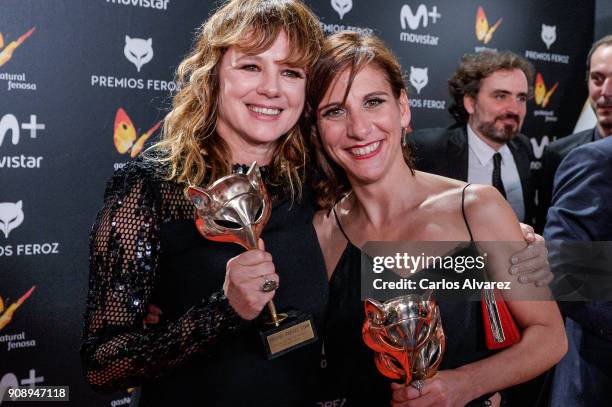 Enma Suarez and Malena Alterio receives the Best actrees Award during Feroz Awards 2018 at Magarinos Complex on January 22, 2018 in Madrid, Spain.