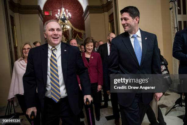 Rep. Steve Scalise and Speaker of the House Paul Ryan walk to the House floor to vote on the continuing resolution to fund the federal government,...