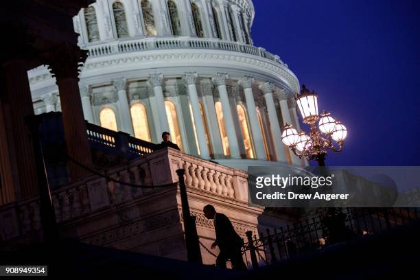 Lawmakers arrive to the House chamber to vote on the continuing resolution to fund the federal government, Capitol Hill, January 22, 2018 in...