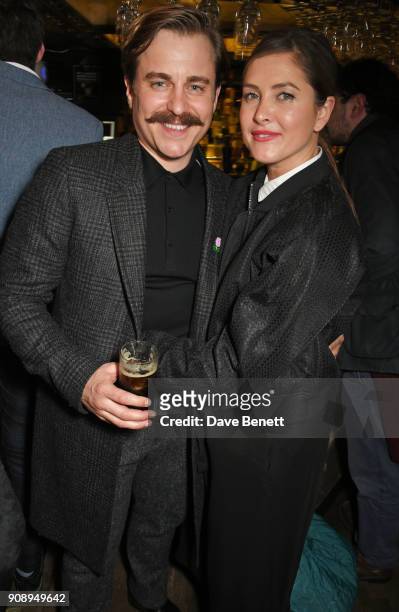 Cast member Kevin Bishop and wife Casta Bishop attend the press night after party for "Lady Windermere's Fan" at The Porterhouse on January 22, 2018...