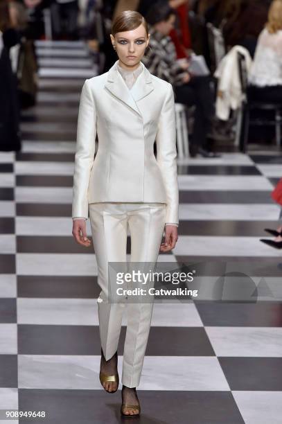 Model walks the runway at the Christian Dior Spring Summer 2018 fashion show during Paris Haute Couture Fashion Week on January 22, 2018 in Paris,...