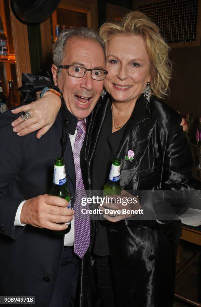 Ben Elton and cast member Jennifer Saunders attend the press night after party for "Lady Windermere's Fan" at The Porterhouse on January 22, 2018 in...