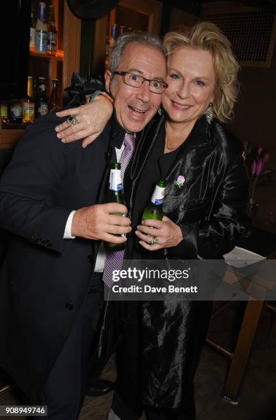 Ben Elton and cast member Jennifer Saunders attend the press night after party for "Lady Windermere's Fan" at The Porterhouse on January 22, 2018 in...