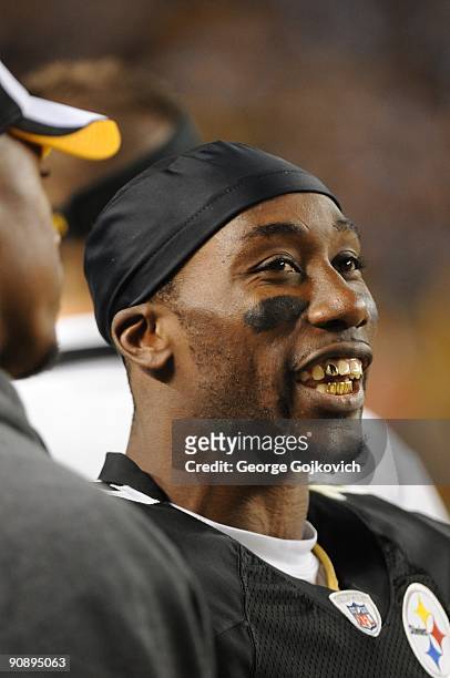 Kick returner/punt returner Stefan Logan of the Pittsburgh Steelers looks on from the sideline during a game against the Tennessee Titans at Heinz...
